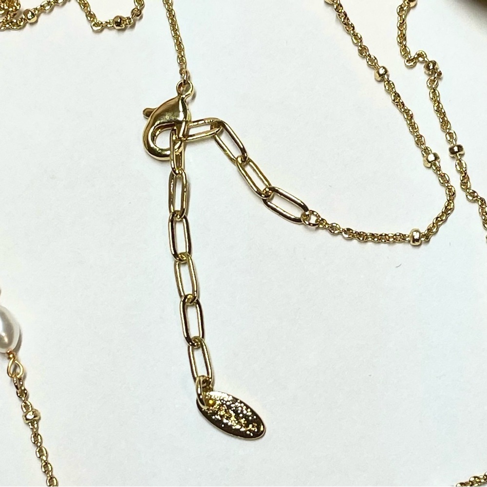 Gold Dainty Necklace with Black Pendant and Pearl Accent Minimalist - Picture 5 of 6